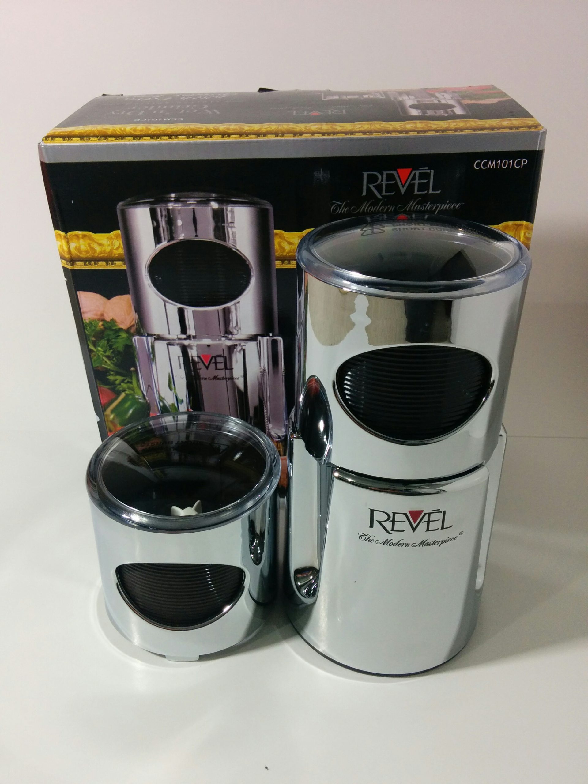 Revel Wet & Dry Grinder ~ 2 Black Cups. 1 Outer Chrome Cover